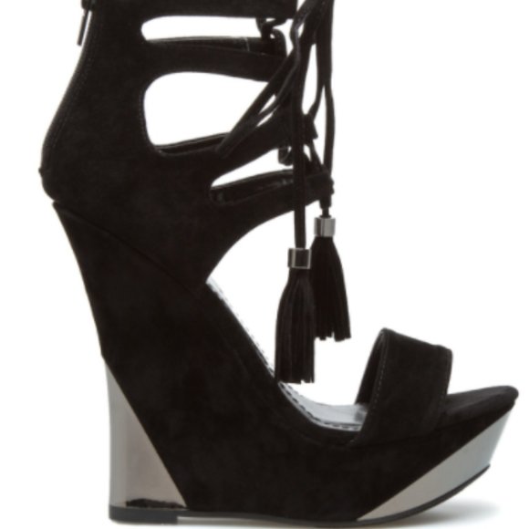 Shanina Black & Silver Lace-up Wedge